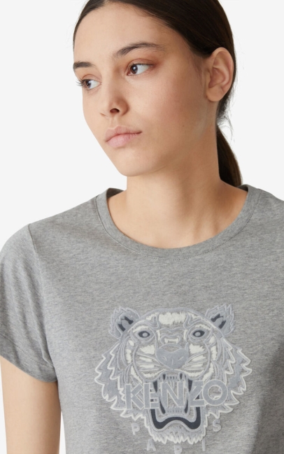 Kenzo Women Tiger Flock Slim-fit T-shirt Pearl Grey